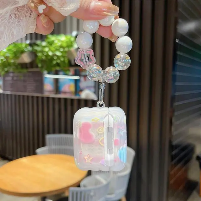 Alt view image 6 of 6 - Compatible with Airpods 3rd Generation Case 2021 Cute Dream 3D Gitter Stars Clear Protective Cover with Strap Keychain Airpod Gen 3 Case for Girls Women (3rd - Stars Pink)