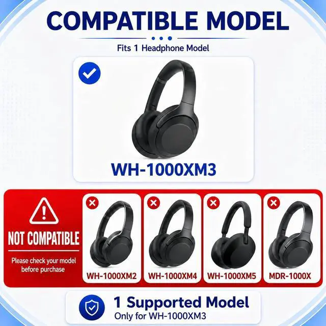 Alt view image 2 of 7 - Replacement Ear Pads for Sony WH-1000XM3 Headphones, Ear Cushions for WH1000XM3, Extra Thick Earpads, Headphone Pads with Protein LeatherMemory Foam, Replacement Cushions