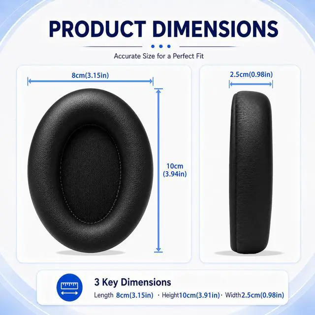 Alt view image 3 of 7 - Replacement Ear Pads for Sony WH-1000XM3 Headphones, Ear Cushions for WH1000XM3, Extra Thick Earpads, Headphone Pads with Protein LeatherMemory Foam, Replacement Cushions