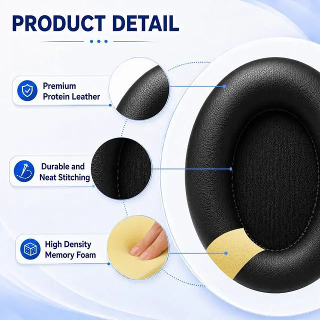 Alt view image 4 of 7 - Replacement Ear Pads for Sony WH-1000XM3 Headphones, Ear Cushions for WH1000XM3, Extra Thick Earpads, Headphone Pads with Protein LeatherMemory Foam, Replacement Cushions