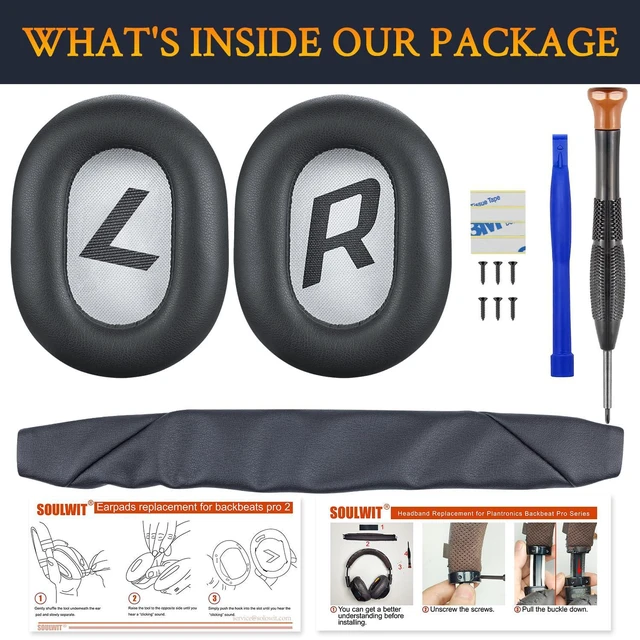 Alt view image 3 of 3 - Replacement Kit for Plantronics BackBeat Pro 2, Voyager 8200 UC Headphones, Replacement Repair Part, Protein Leather Earpad Cushions + Headband Pad - Titanium