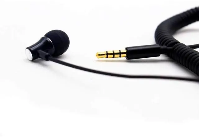 Alt view image 2 of 6 - k8 Single Side Earphone in-Ear Stereo to Mono Earbud Headphones,3.5mm Plug Metal Noise Isolating Earplugs with mic,Spring Coil Reinforced Cord