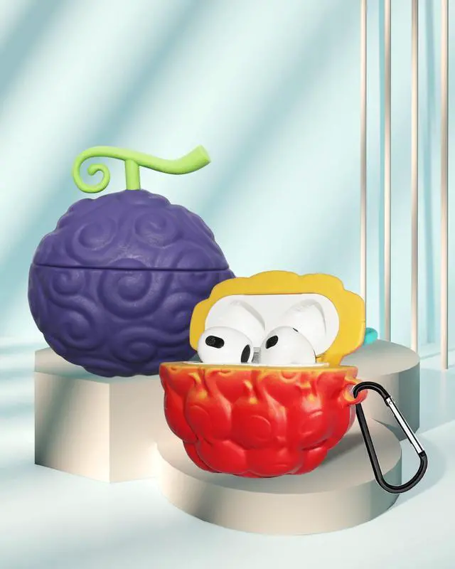 Alt view image 4 of 5 - 2Pack Devi Fruit for AirPods 3 Case Cute 2021 Released, Cute 3D Cartoon Silicone for Devil Fruit Cover Accessories for AirPods 3st Generation Case for Boy Girl with Cleaning Pen(Devil Fruit)