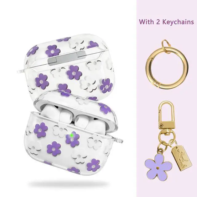 Alt view image 2 of 7 - Compatible with AirPods Pro 3 Case Cover 2025, Soft TPU Case with Cute Flower Pattern for AirPods Pro 3rd Generation Case with Flower Keychain and Cleaner Kit for Girls Women (Purple)