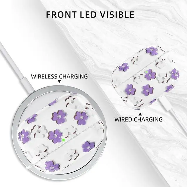 Alt view image 4 of 7 - Compatible with AirPods Pro 3 Case Cover 2025, Soft TPU Case with Cute Flower Pattern for AirPods Pro 3rd Generation Case with Flower Keychain and Cleaner Kit for Girls Women (Purple)
