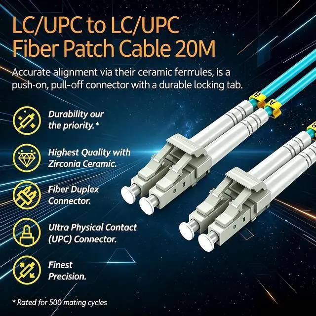 Alt view image 2 of 7 - OM3 LSZH Multimode LC to LC Fiber Optic Patch Cable 20m/66ft | UPC Duplex 50/125um Fiber Optic Cord, 10GB 40GB Fiber Jumper for SFP+ Transceiver, Data Center Switch