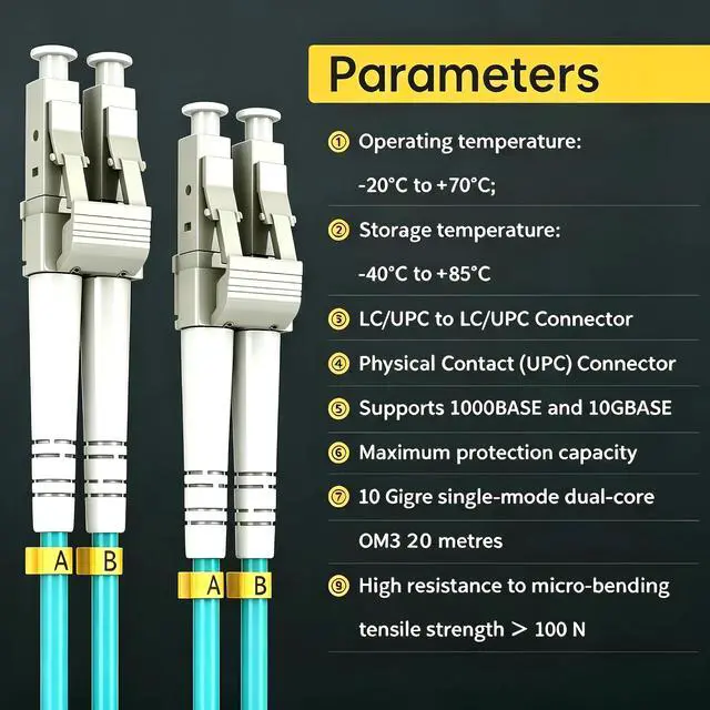 Alt view image 5 of 7 - OM3 LSZH Multimode LC to LC Fiber Optic Patch Cable 20m/66ft | UPC Duplex 50/125um Fiber Optic Cord, 10GB 40GB Fiber Jumper for SFP+ Transceiver, Data Center Switch