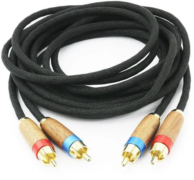 Alt view image 6 of 6 - Audiophiles 2RCA Male to 2RCA Male Stereo Audio Cable HiFi System Interconnect Cable 6N OCC Copper Silver Plated Cord Walnut Wood Shell 2 RCA to 2 RCA 3m 10ft