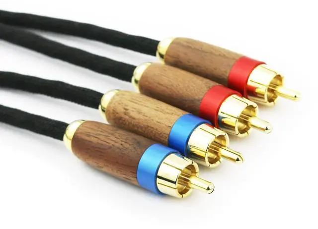 Alt view image 2 of 6 - Audiophiles 2RCA Male to 2RCA Male Stereo Audio Cable HiFi System Interconnect Cable 6N OCC Copper Silver Plated Cord Walnut Wood Shell 2 RCA to 2 RCA 3m 10ft