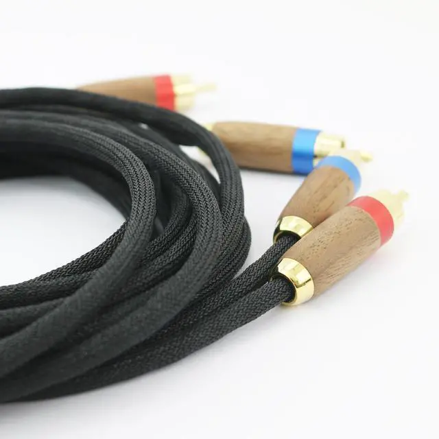 Alt view image 5 of 6 - Audiophiles 2RCA Male to 2RCA Male Stereo Audio Cable HiFi System Interconnect Cable 6N OCC Copper Silver Plated Cord Walnut Wood Shell 2 RCA to 2 RCA 3m 10ft