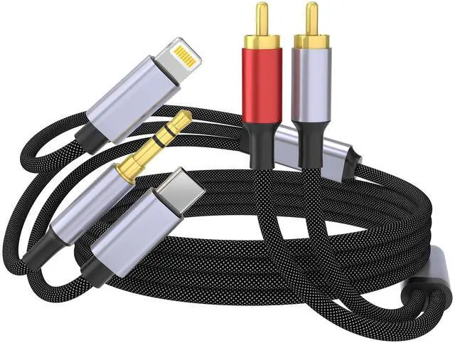 Main image of USB C 3.5mm to RCA Cable, Lightning to RCA Male to Aux Audio Adapter, HiFi Sound, Headphone Jack Adapter, 3 in 1 Audio Cable Connector for iPhone/iPad, Speaker, MP3, Tablet, HDTV 10FT