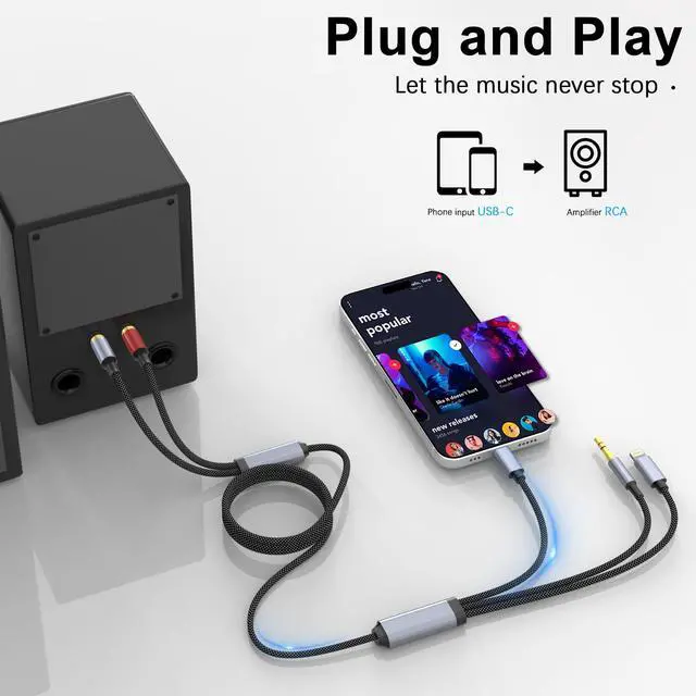 Alt view image 3 of 6 - USB C 3.5mm to RCA Cable, Lightning to RCA Male to Aux Audio Adapter, HiFi Sound, Headphone Jack Adapter, 3 in 1 Audio Cable Connector for iPhone/iPad, Speaker, MP3, Tablet, HDTV 10FT