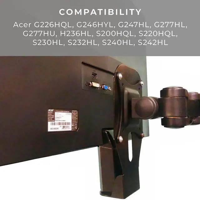 Alt view image 2 of 6 - VESA Mount Adapter Bracket for Acer Monitors | Fits G226HQL, G246HYL, G247HL, G277HU, S200HQL, S200HL, S220HQL, S230HL, S232HL, S240HL, S242HL