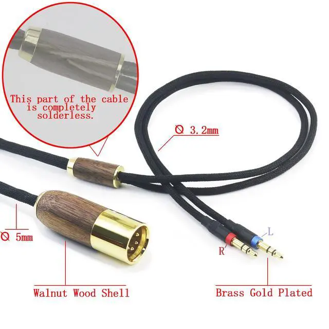 Alt view image 3 of 7 - 4-pin XLR Balanced Cable Compatible with Hifiman Sundara, Ananda, Arya, HE400SE, HE4XX, Edition XS Headphone Dual 3.5mm Male 6N OCC Copper Silver Plated Cord Walnut Wood Shell 6.6ft