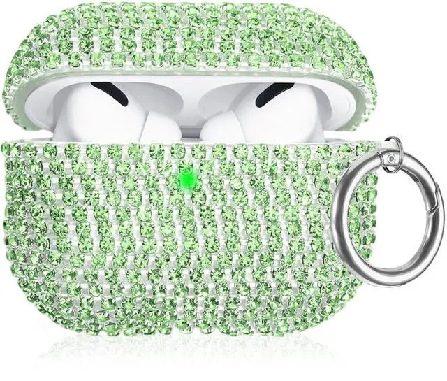 Main image of Bling Case Compatible with AirPods Pro 3 (2025), Sparkling Diamond Case for AirPods Pro 3 Case Bling Rhinestones Case for Women, Shockproof Protective Cute Cover with Keychain (Green)
