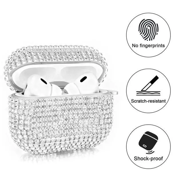 Alt view image 3 of 7 - Bling Case Compatible with AirPods Pro 3 (2025), Sparkling Diamond Case for AirPods Pro 3 Case Bling Rhinestones Case for Women, Shockproof Protective Cute Cover with Keychain (Black)