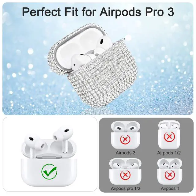 Alt view image 2 of 7 - Bling Case Compatible with AirPods Pro 3 (2025), Sparkling Diamond Case for AirPods Pro 3 Case Bling Rhinestones Case for Women, Shockproof Protective Cute Cover with Keychain (Black)