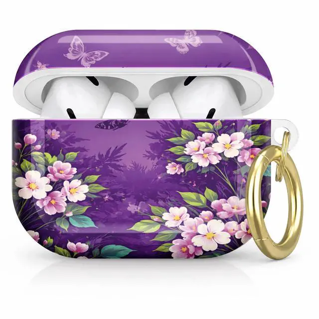 Main image of Compatible with AirPod Pro 2nd/1st Generation Case Cover with Key Chain,Full Protective Shockproof Wireless Headphone Case for Airpod Pro 2023/2022/2019(Floral with Butterflies Leaves)