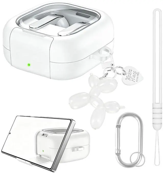 Main image of Compatible with Galaxy Buds 4 & Galaxy Buds 4 Pro (2026) with Phone Stand, TPU Hard Shell Transparent Cover for Samsung Buds 4 Pro for Women with Keychain (White)
