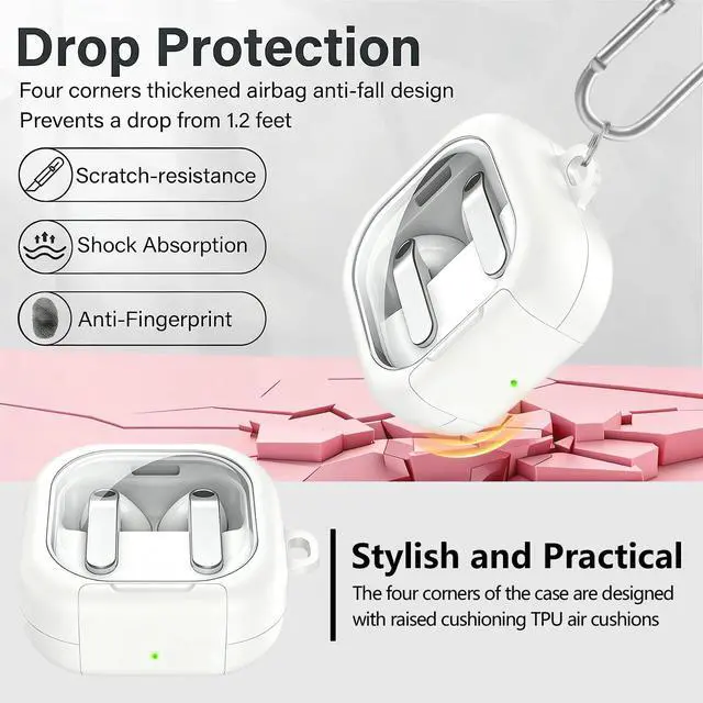 Alt view image 3 of 7 - Compatible with Galaxy Buds 4 & Galaxy Buds 4 Pro (2026) with Phone Stand, TPU Hard Shell Transparent Cover for Samsung Buds 4 Pro for Women with Keychain (White)