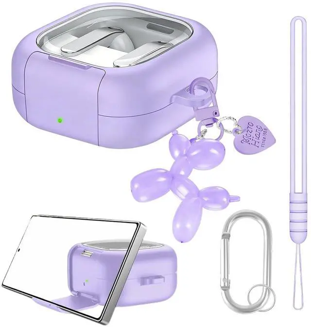 Main image of Compatible with Galaxy Buds 4 & Galaxy Buds 4 Pro (2026) with Phone Stand, TPU Hard Shell Transparent Cover for Samsung Buds 4 Pro for Women with Keychain (Purple)