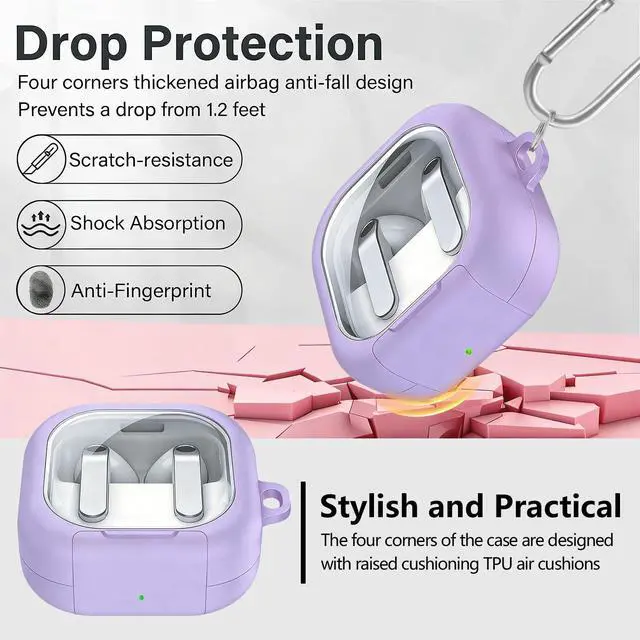 Alt view image 3 of 7 - Compatible with Galaxy Buds 4 & Galaxy Buds 4 Pro (2026) with Phone Stand, TPU Hard Shell Transparent Cover for Samsung Buds 4 Pro for Women with Keychain (Purple)
