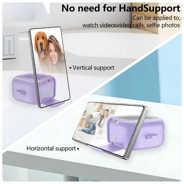 Alt view image 5 of 7 - Compatible with Galaxy Buds 4 & Galaxy Buds 4 Pro (2026) with Phone Stand, TPU Hard Shell Transparent Cover for Samsung Buds 4 Pro for Women with Keychain (Purple)
