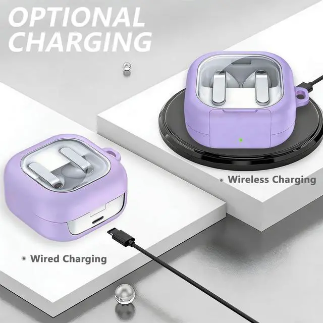 Alt view image 6 of 7 - Compatible with Galaxy Buds 4 & Galaxy Buds 4 Pro (2026) with Phone Stand, TPU Hard Shell Transparent Cover for Samsung Buds 4 Pro for Women with Keychain (Purple)