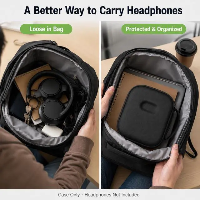 Alt view image 6 of 7 - Hard Headphone Case for Sony WH-CH720N/ for JBL Tune 720BT | Fits for TOZO HT2, for JBL Tune 510BT/770NC, for Sony WH-CH520/WH-1000XM4, for BERIBES and for KVIDIO, Black, Case Only