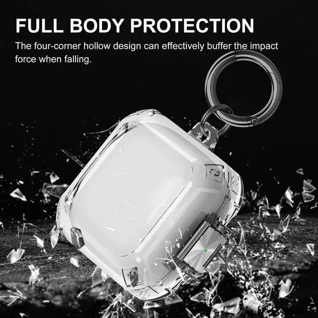Alt view image 2 of 7 - Case for Beats Fit Pro (2012), Clear Protective Cover Compatible with Beats Fit Pro Case Cover with Safety Lock, Shockproof TPU Shell with Carabiner - Clear