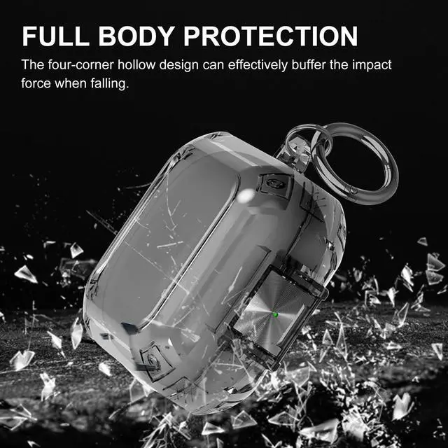 Alt view image 2 of 7 - Case for Beats Fit Pro (2012), Clear Protective Cover Compatible with Beats Fit Pro Case Cover with Safety Lock, Shockproof TPU Shell with Carabiner (Clear Black)