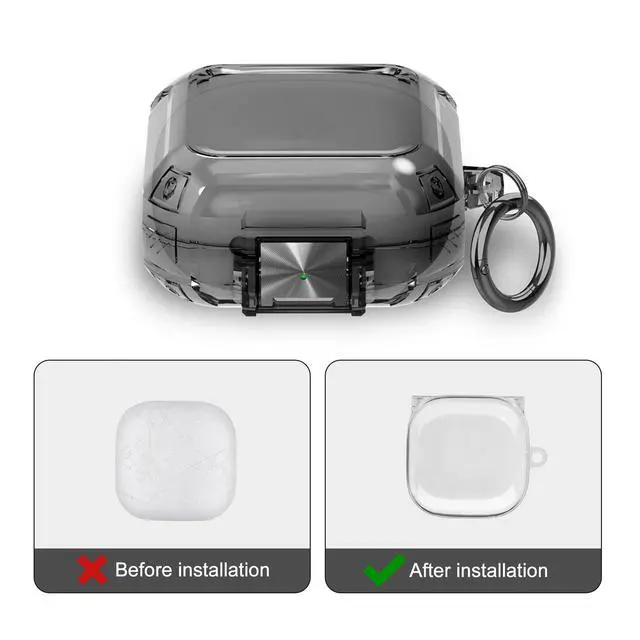 Alt view image 4 of 7 - Case for Beats Fit Pro (2012), Clear Protective Cover Compatible with Beats Fit Pro Case Cover with Safety Lock, Shockproof TPU Shell with Carabiner (Clear Black)