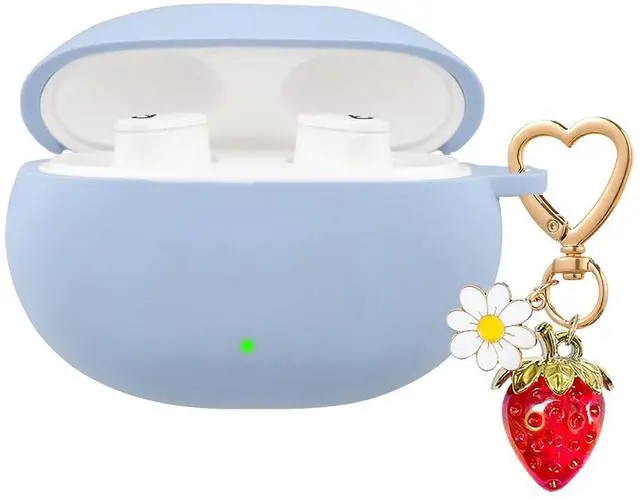Main image of for Beats Studio Buds Case/Studio Buds Plus Case Cover,Soft Silicone Cover Protective with Cute Strawberry Daisy Flower Charm Keychain for Beats Studio Buds+ Charging Case Grayish Blue
