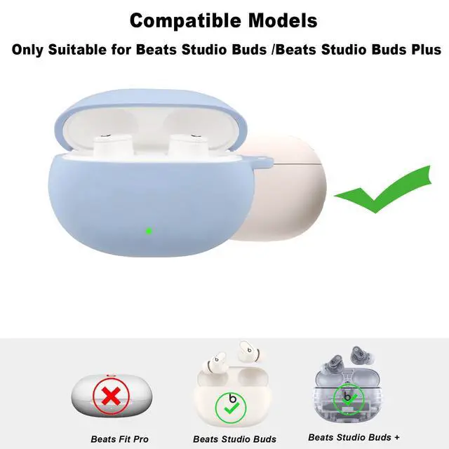 Alt view image 2 of 6 - for Beats Studio Buds Case/Studio Buds Plus Case Cover,Soft Silicone Cover Protective with Cute Strawberry Daisy Flower Charm Keychain for Beats Studio Buds+ Charging Case Grayish Blue