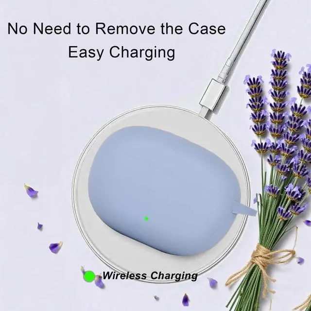 Alt view image 6 of 6 - for Beats Studio Buds Case/Studio Buds Plus Case Cover,Soft Silicone Cover Protective with Cute Strawberry Daisy Flower Charm Keychain for Beats Studio Buds+ Charging Case Grayish Blue