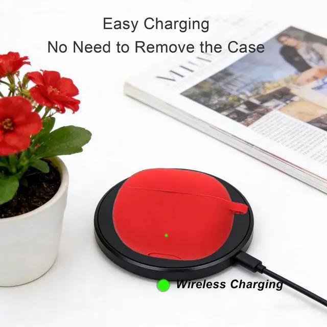 Alt view image 6 of 6 - for Beats Studio Buds Case/Studio Buds Plus Case Cover,Soft Silicone Cover Protective Case with Cute Strawberry Daisy Flower Charm Keychain for Beats Studio Buds+ Earbuds Charging Case Red