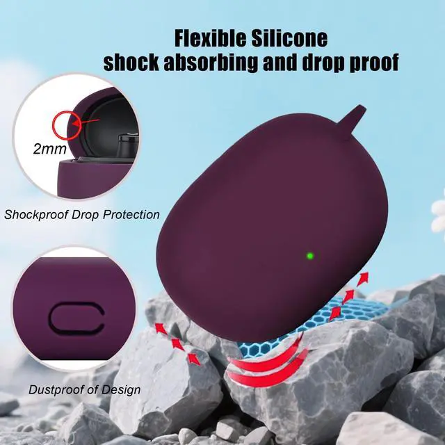 Alt view image 3 of 6 - for Beats Studio Buds Case/Studio Buds Plus Case Cover,Soft Silicone Cover Protective with Cute Strawberry Daisy Flower Charm Keychain for Beats Studio Buds+ Charging Case Dark Purple