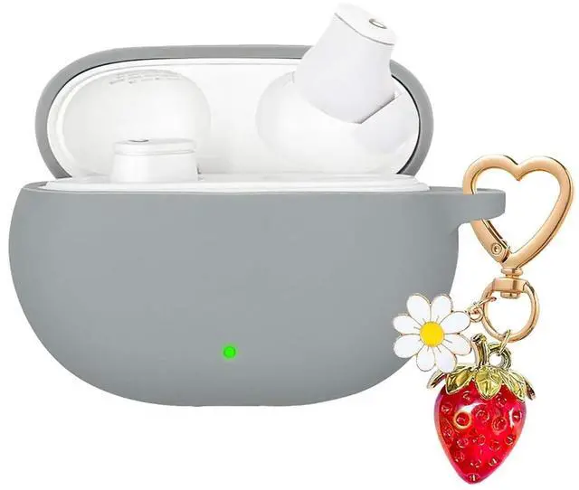 Main image of for Beats Studio Buds Plus Case/Studio Buds Case Cover,Soft Silicone Protective with Cute Strawberry Daisy Flower Charm Keychain for Beats Studio Buds+ Earbuds Charging Case Grey