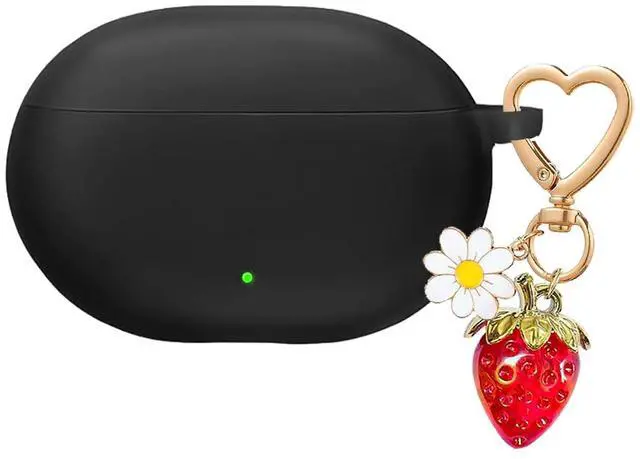 Main image of for Beats Studio Buds Case/Studio Buds Plus Case Cover,Soft Silicone Cover Protective with Cute Strawberry Daisy Flower Charm Keychain for Beats Studio Buds+ Earbuds Charging Case Black