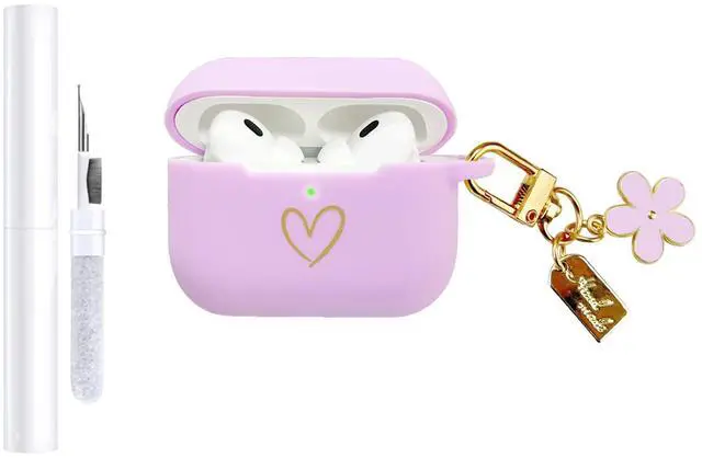Main image of Compatible with AirPods Pro 3 Case Cover 2025, Soft Silicone Case with Gold Heart Pattern for AirPods Pro 3rd Generation Case with Pendant Keychain for Girls Women (Purple)