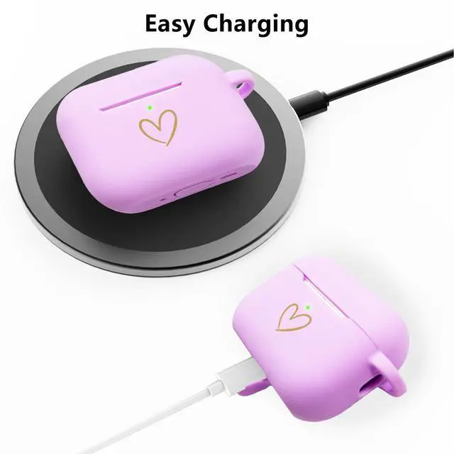 Alt view image 3 of 7 - Compatible with AirPods Pro 3 Case Cover 2025, Soft Silicone Case with Gold Heart Pattern for AirPods Pro 3rd Generation Case with Pendant Keychain for Girls Women (Purple)