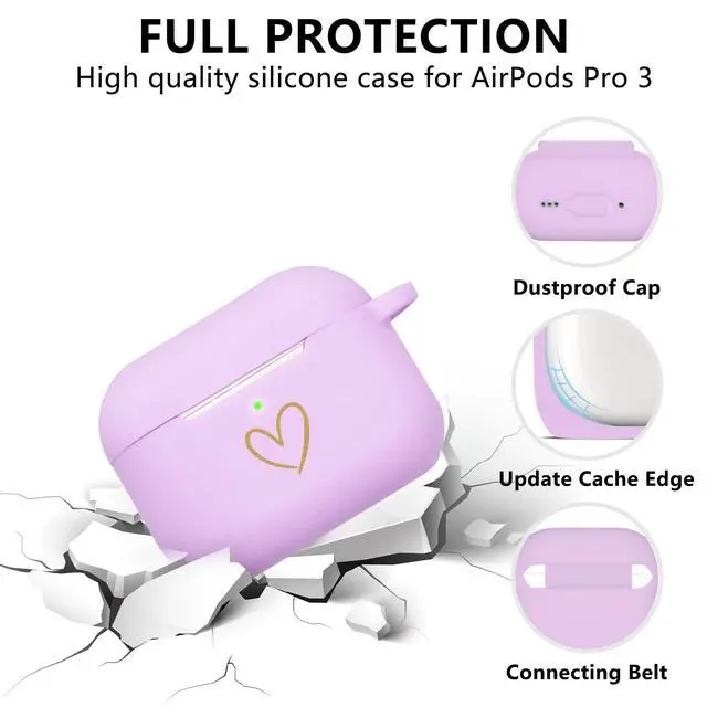 Alt view image 2 of 7 - Compatible with AirPods Pro 3 Case Cover 2025, Soft Silicone Case with Gold Heart Pattern for AirPods Pro 3rd Generation Case with Pendant Keychain for Girls Women (Purple)