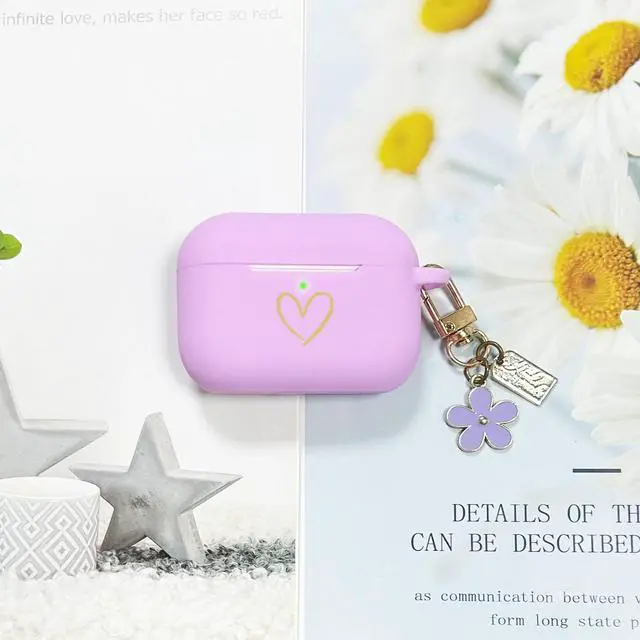 Alt view image 5 of 7 - Compatible with AirPods Pro 3 Case Cover 2025, Soft Silicone Case with Gold Heart Pattern for AirPods Pro 3rd Generation Case with Pendant Keychain for Girls Women (Purple)