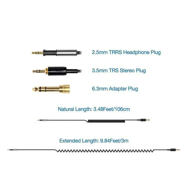 Alt view image 3 of 6 - Audio DJ Headphone Cable Cord Line Plug Compatible with Pioneer HDJ500 HDJ700 HDJ1500 HDJ 500 700 1500 Headset Extended Coiled Spring Dj Wire