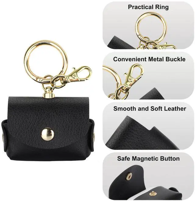 Alt view image 5 of 7 - Case for AirPods Pro AirPods 3 Charging Case, Soft Leather Protective Cover with Keychain Clip Ring Loop for Air Pods Pro 1st (2019) / Air Pods Pro 2nd (2022) / Air Pods 3 Men Women (Black)