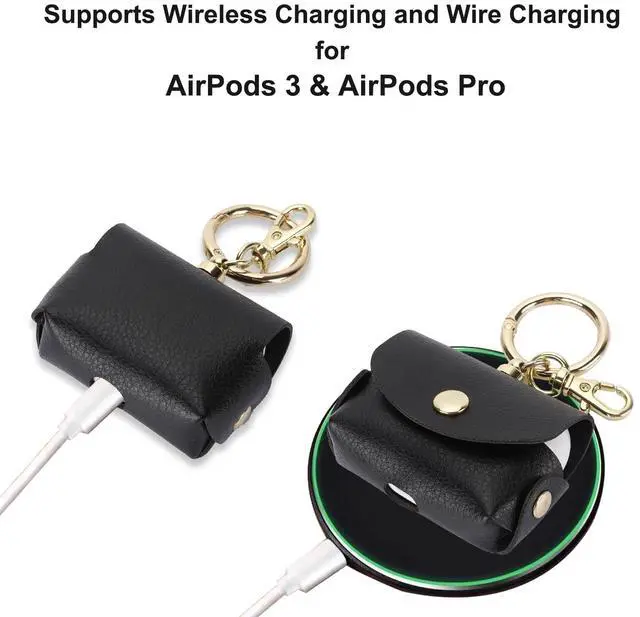 Alt view image 3 of 7 - Case for AirPods Pro AirPods 3 Charging Case, Soft Leather Protective Cover with Keychain Clip Ring Loop for Air Pods Pro 1st (2019) / Air Pods Pro 2nd (2022) / Air Pods 3 Men Women (Black)