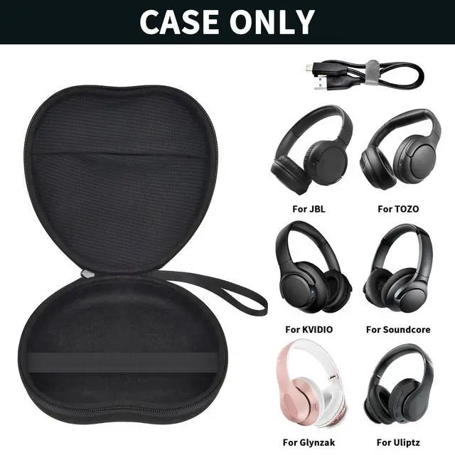 Alt view image 2 of 7 - Premium Over-Ear Headphone Case Compatible with JBL for KVIDIO | for TOZO Soundcore Anti-Crush Hard Shell Travel Storage Bag with Cable Pocket&Carabiner for Commuters&Gym -Box Only (BlacK