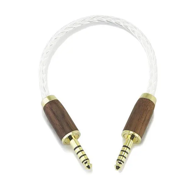 Alt view image 2 of 6 - 4.4mm to 4.4mm Male to Male Balanced 5 Pole Headphone Audio Adapter Cable 8 Cores 6N OCC Copper Single Crystal Silver Plated Wire Walnut Wood Shell 15cm