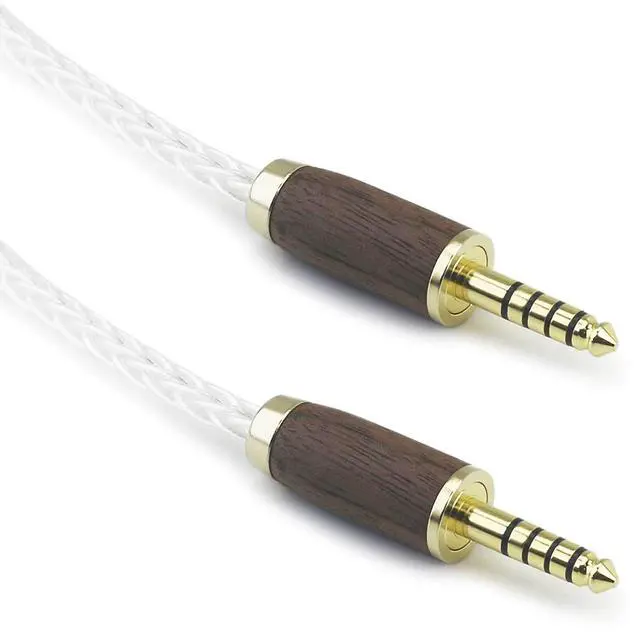 Main image of 4.4mm to 4.4mm Male to Male Balanced 5 Pole Headphone Audio Adapter Cable 8 Cores 6N OCC Copper Single Crystal Silver Plated Wire Walnut Wood Shell 15cm