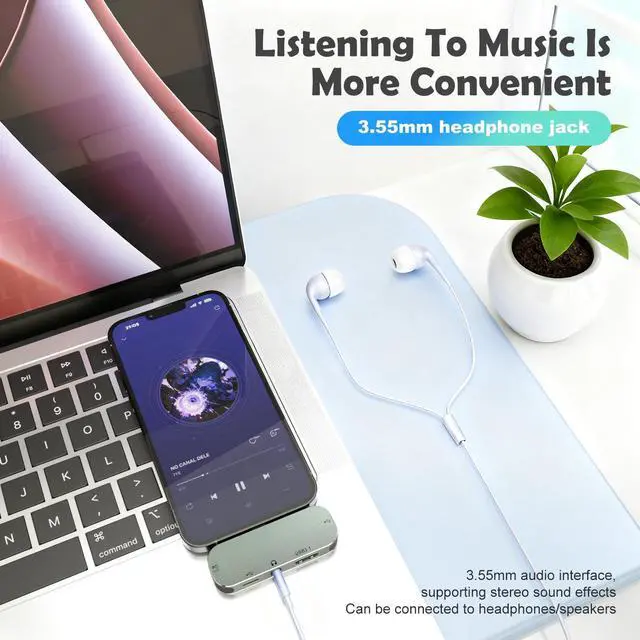 Alt view image 6 of 7 - USB TYPE-C 5-in-1 docking station supports PD3.0 charging, Type-C interface 3.55 headphone jack, USB3.1 supports up to 10Gbps, and is highly compatible with Switch/iPad/Android/Apple/computer
